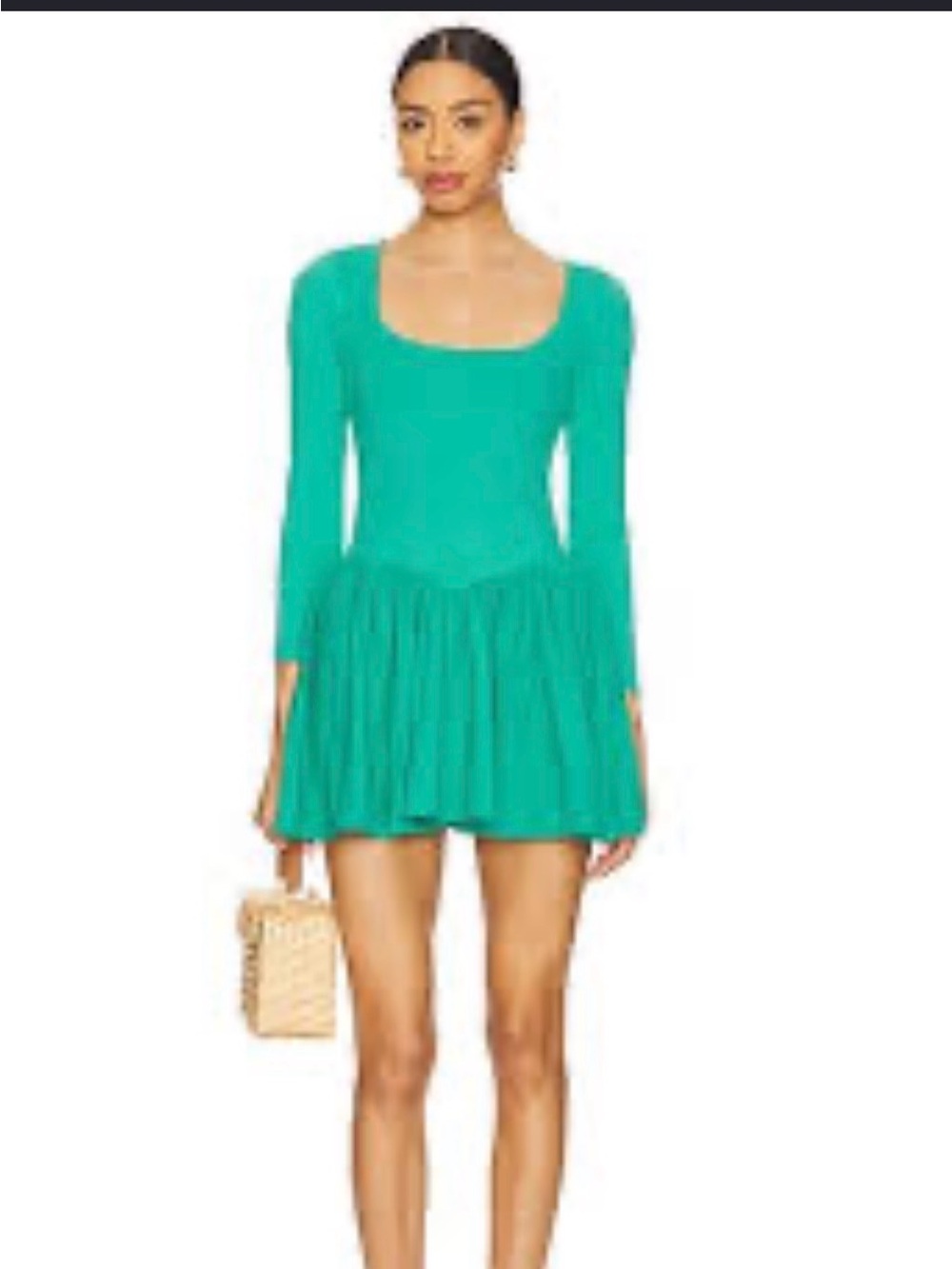 Free People Malachite Green Drop Waist Mini Dress XS NWT